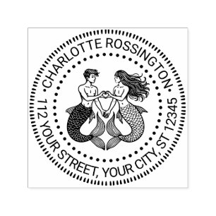 Mermaid Merman Sweethearts Name Return Address Self-inking Stamp