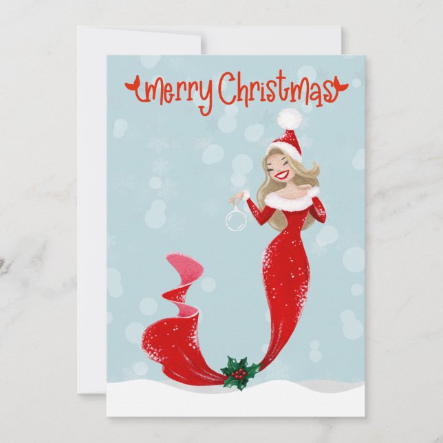 Mermaid Merry Christmas Bubbles Holiday  Card (Front)