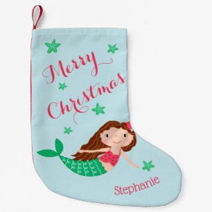 Mermaid Merry Christmas Personalized Aqua Small Christmas Stocking