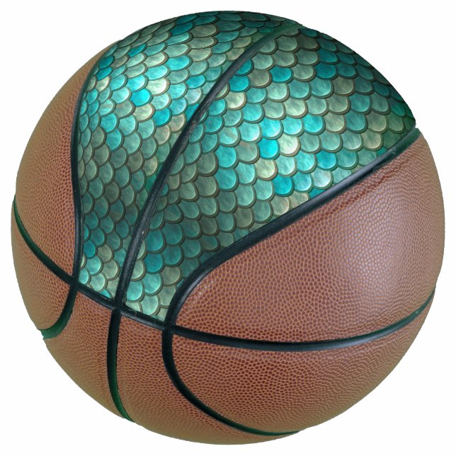 Mermaid minty green fish scales pattern basketball (Angled)