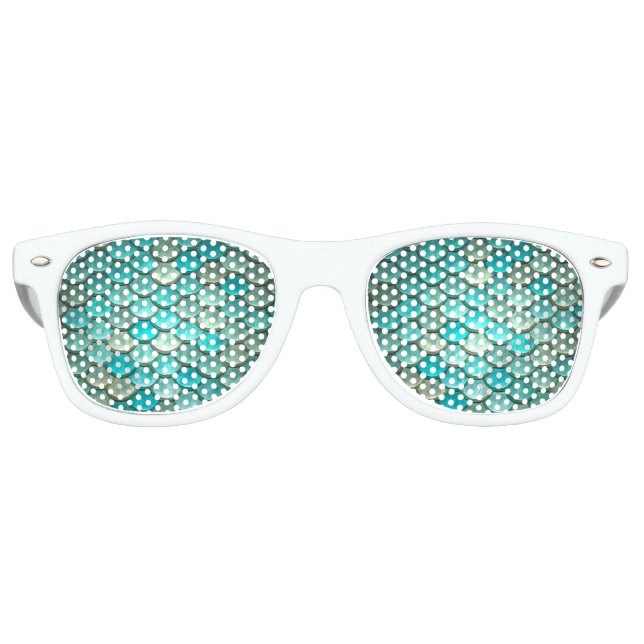 Mermaid minty green fish scales pattern retro sunglasses (Front)