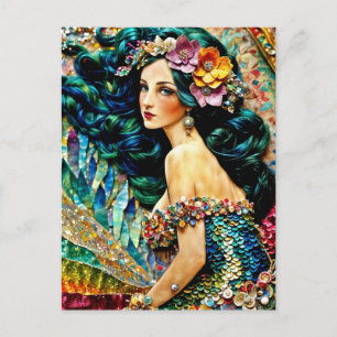 Mermaid mixed media Collage Postcard