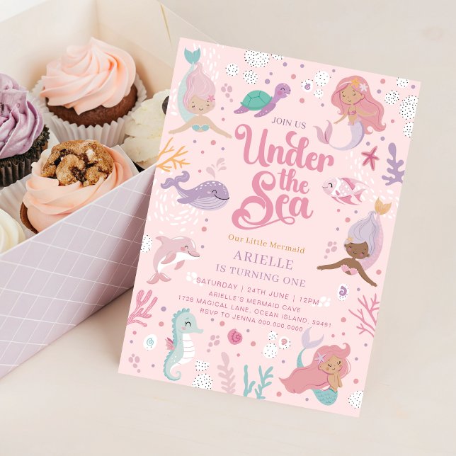 Mermaid modifiable 1er anniversaire Invitation (Editable Mermaid 1st Birthday Invitation
)