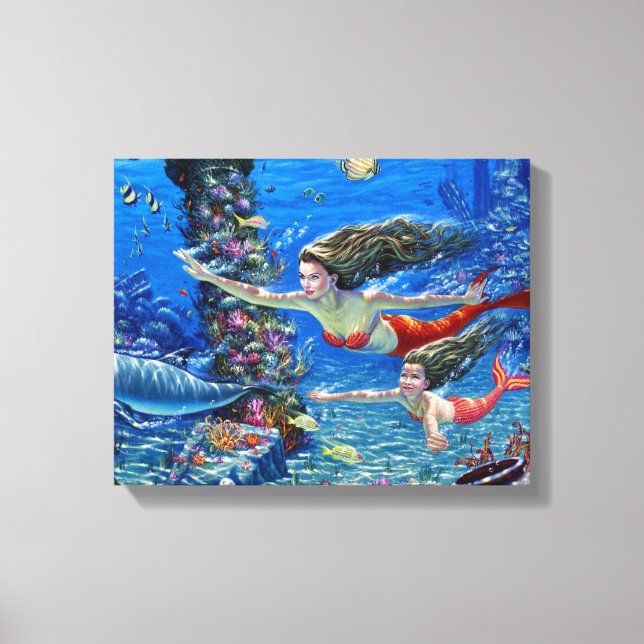 mermaid mom and baby canvas print (Front)