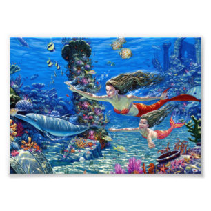 mermaid mom and baby photo print