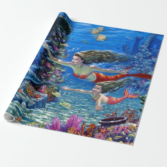 mermaid mom and baby wrapping paper (Unrolled)
