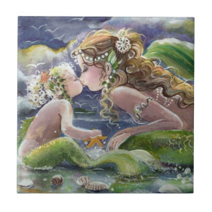 Mermaid mom and child Tile