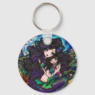 Mermaid Mom & Baby Jellyfish Fantasy Art Keychain