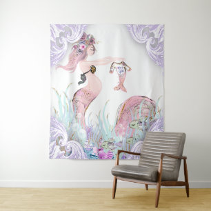 Mermaid Mom Baby Shower Backdrop Banners Tapestry