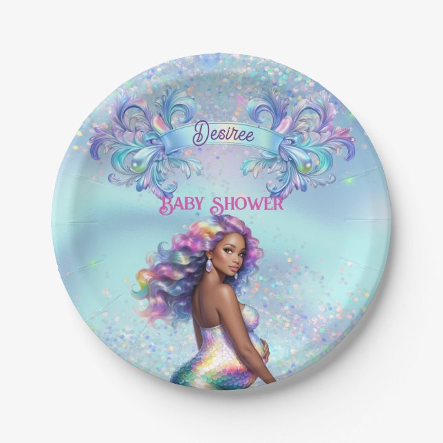Mermaid Mom Pregnancy Baby Shower Paper Plate (Front)