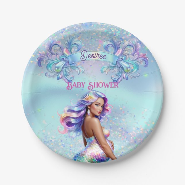 Mermaid Mom Pregnancy Baby Shower Paper Plate (Front)
