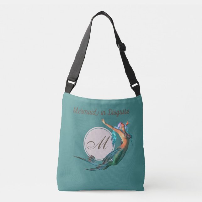 Mermaid Monogram Beautiful Teal Custom Crossbody Bag (Front)