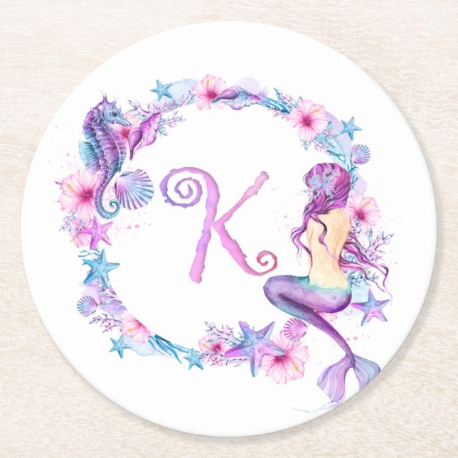 Mermaid Monogram K Coaster (Front)