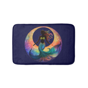 Mermaid Moon Goddess Silhouette Deep Sea Coastal Bath Mat