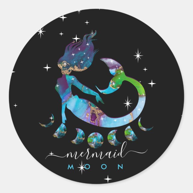 Mermaid moon spiritual zodiac instruction classic round sticker (Front)