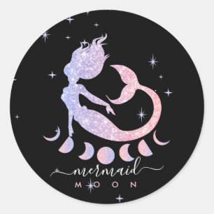 Mermaid moon spiritual zodiac pink classic round sticker