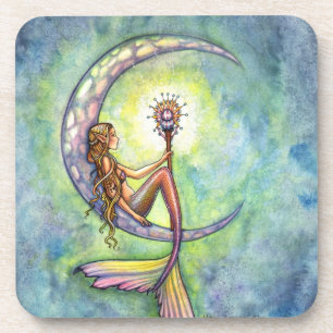 Mermaid Moon Watercolor Mermaid Molly Harrison Art Coaster