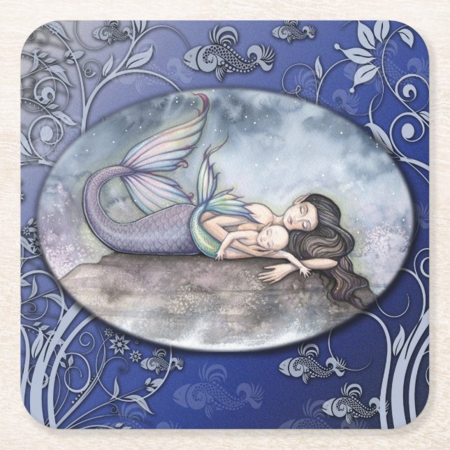 Mermaid Mother and Baby Baby Shower Coasters (Front)