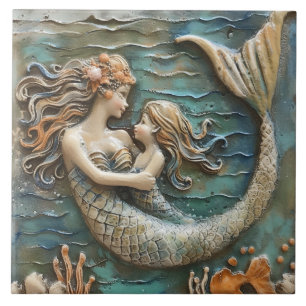 Mermaid Mother and Daughter 3D Effect Tile