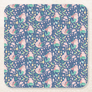 Mermaid Mother Daughter Bonding Ocean Dark Version Square Paper Coaster