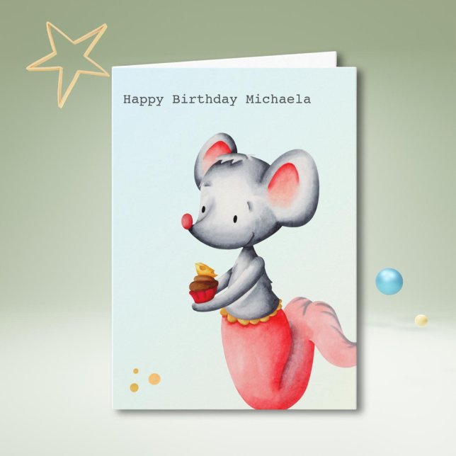 Mermaid Mouse with a Cheese Cupcake Birthday Card (Creator Uploaded)