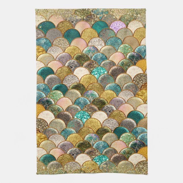 Mermaid Multi Colour Glitter Glam Sea Scales Kitchen Towel (Vertical)
