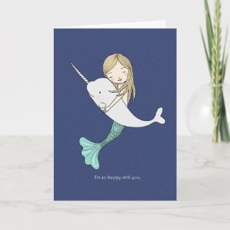 Mermaid Narwhal I love you Valentine's day Card