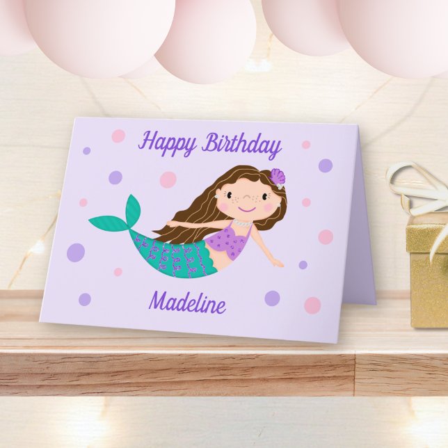 Mermaid Nom personnalisé Purple Carte d'anniversai (Créateur téléchargé)