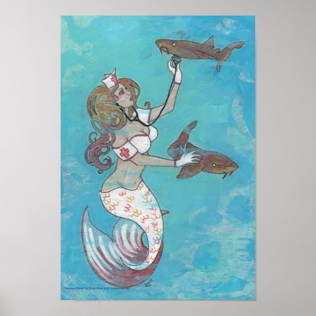 Mermaid Nurse Shark Fantasy Art Print Poster (Front)