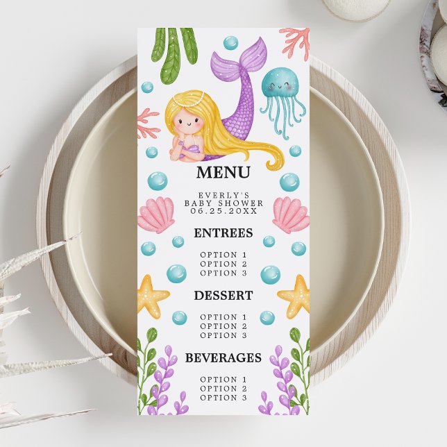 Mermaid Ocean Baby Shower Menu (Creator Uploaded)