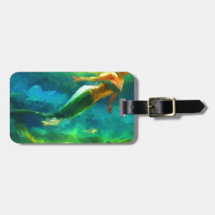 mermaid, ocean, fantasy, little, fish luggage tag