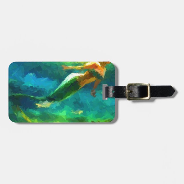 mermaid, ocean, fantasy, little, fish luggage tag (Front Horizontal)
