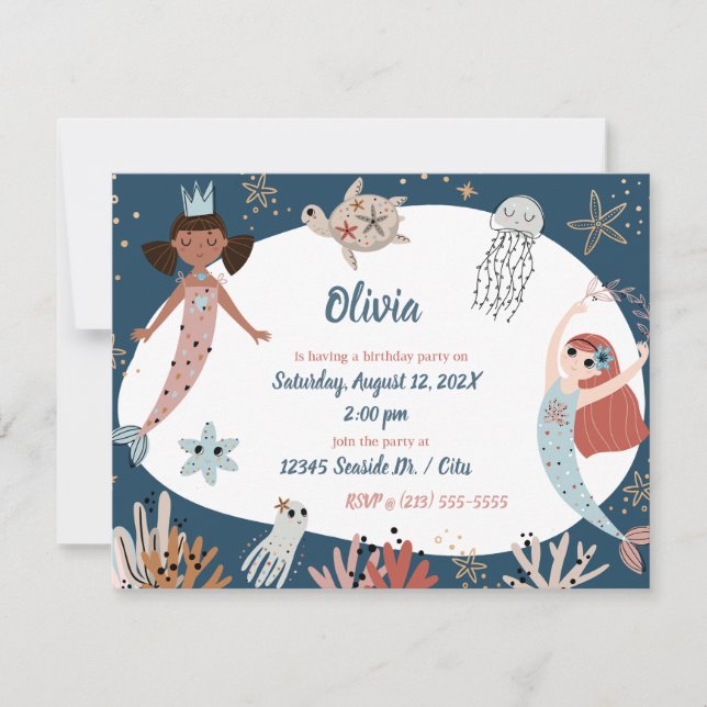 Mermaid Ocean Sea Beach Party Octopus Birthday Kid Invitation (Front)