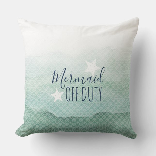 Mermaid Off Duty Green Watercolor Throw Pillow (Front)