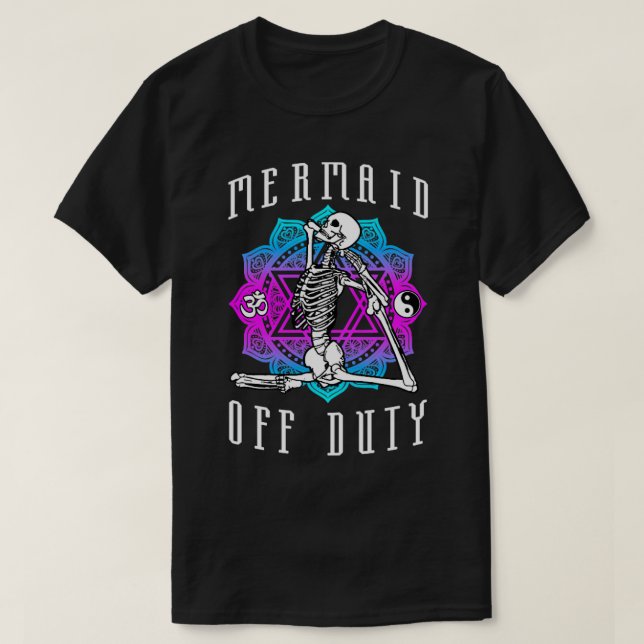 Mermaid Off Duty Yoga Pose Skeleton Anahata Symbol T-Shirt (Design Front)