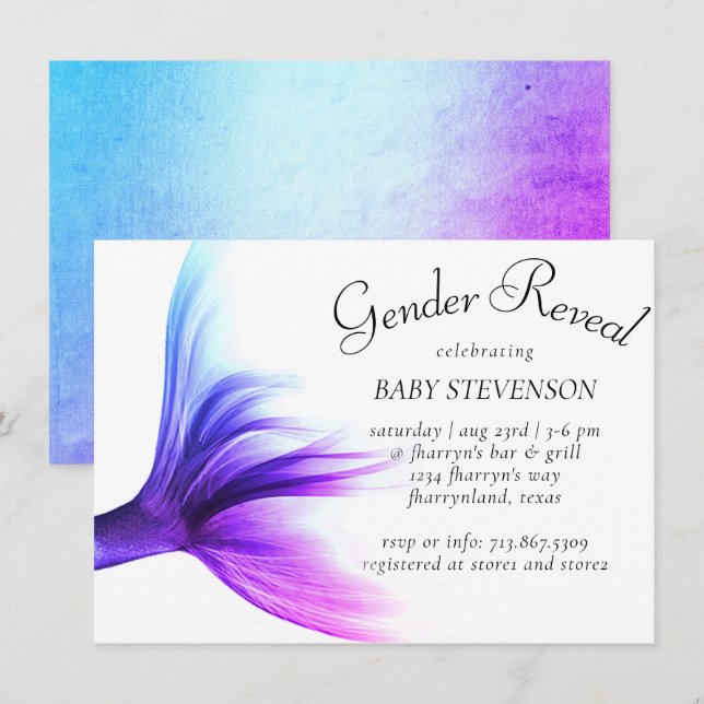 Mermaid Ombre | Blue Pink Purple Tail Shower Invitation (Front/Back)