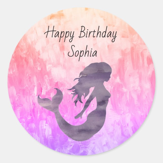 Mermaid Ombre Painting Personalized Classic Round Sticker (Front)