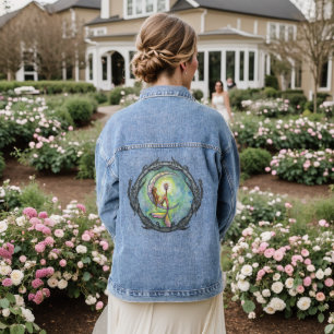 Mermaid on a Moon Fantasy Art Denim Jacket