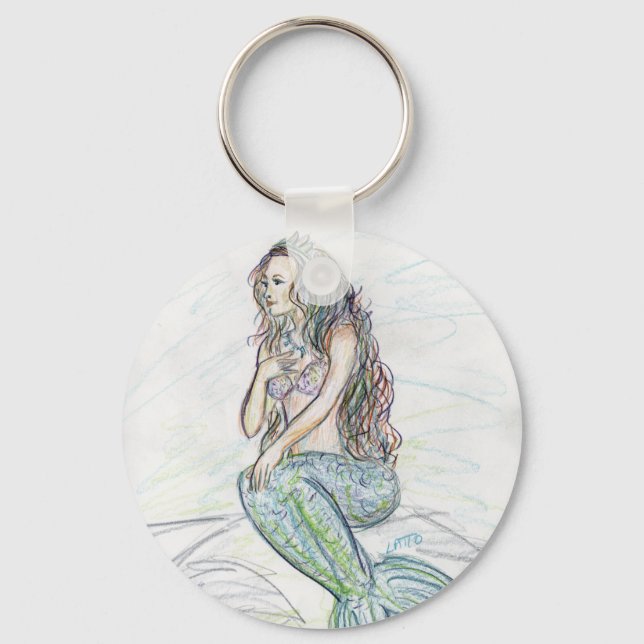 Mermaid on A Rock Custom Art Keychains (Front)