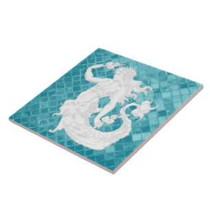 Mermaid on Aqua Sea Glass Pattern Tile
