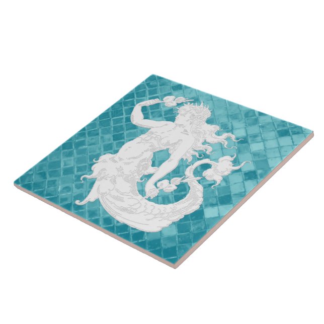 Mermaid on Aqua Sea Glass Pattern Tile (Side)