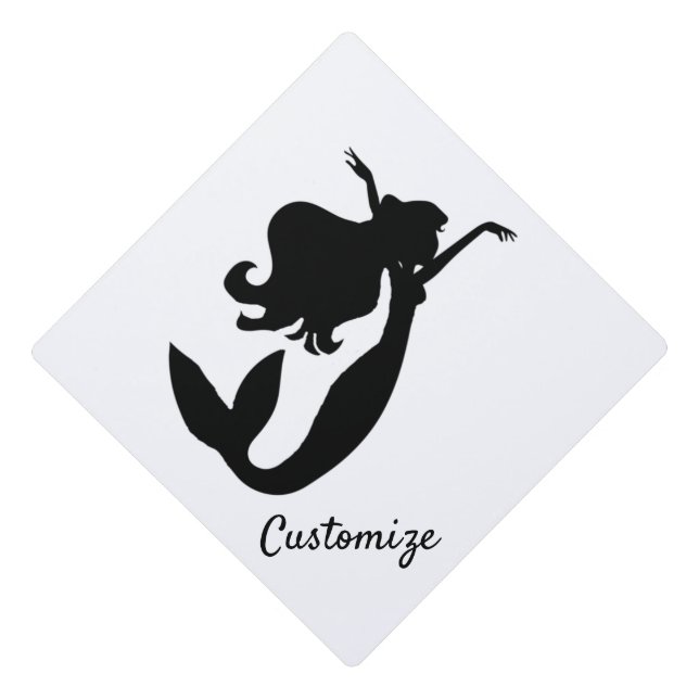 Mermaid on board black/white Thunder_Cove Graduation Cap Topper (Front)