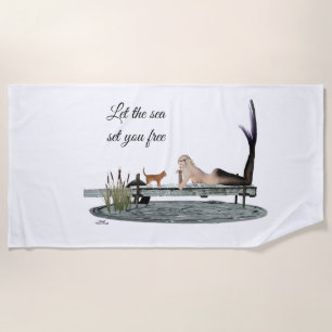 Mermaid On Boat Dock Beach Towel