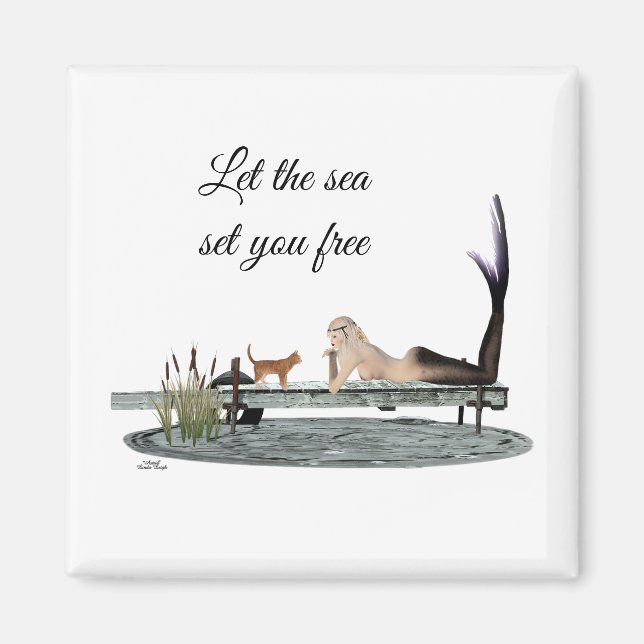 Mermaid On Boat Dock Magnet (Front)