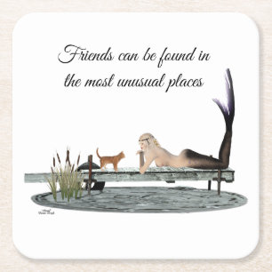 Mermaid On Boat Dock Paper Coaster