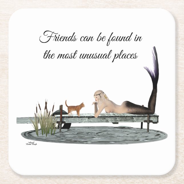 Mermaid On Boat Dock Paper Coaster (Front)