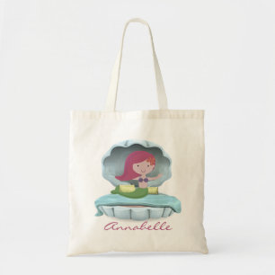 Mermaid on Clamshell Bed Personalize Tote Bag