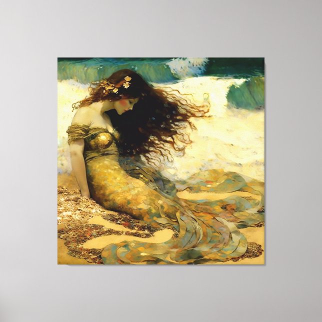 Mermaid on Golden Sands Canvas Print (Front)