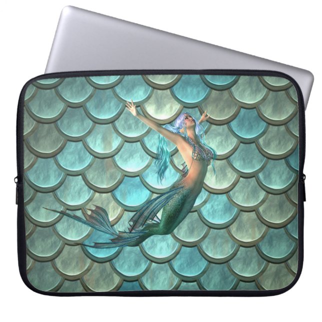 Mermaid On Mermaid Tail Scales Laptop Sleeve (Front)