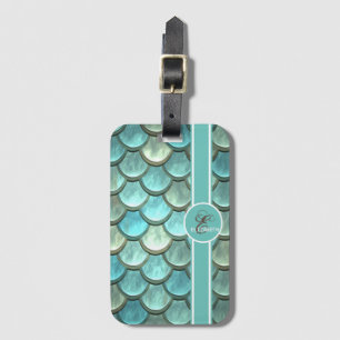 Mermaid On Mermaid Tail Scales, Monogram Luggage Tag
